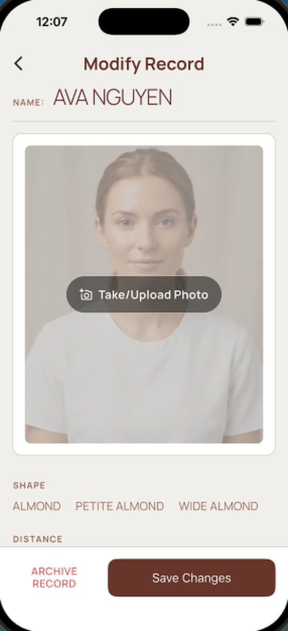 Editing a client record with name and photo in Lyna